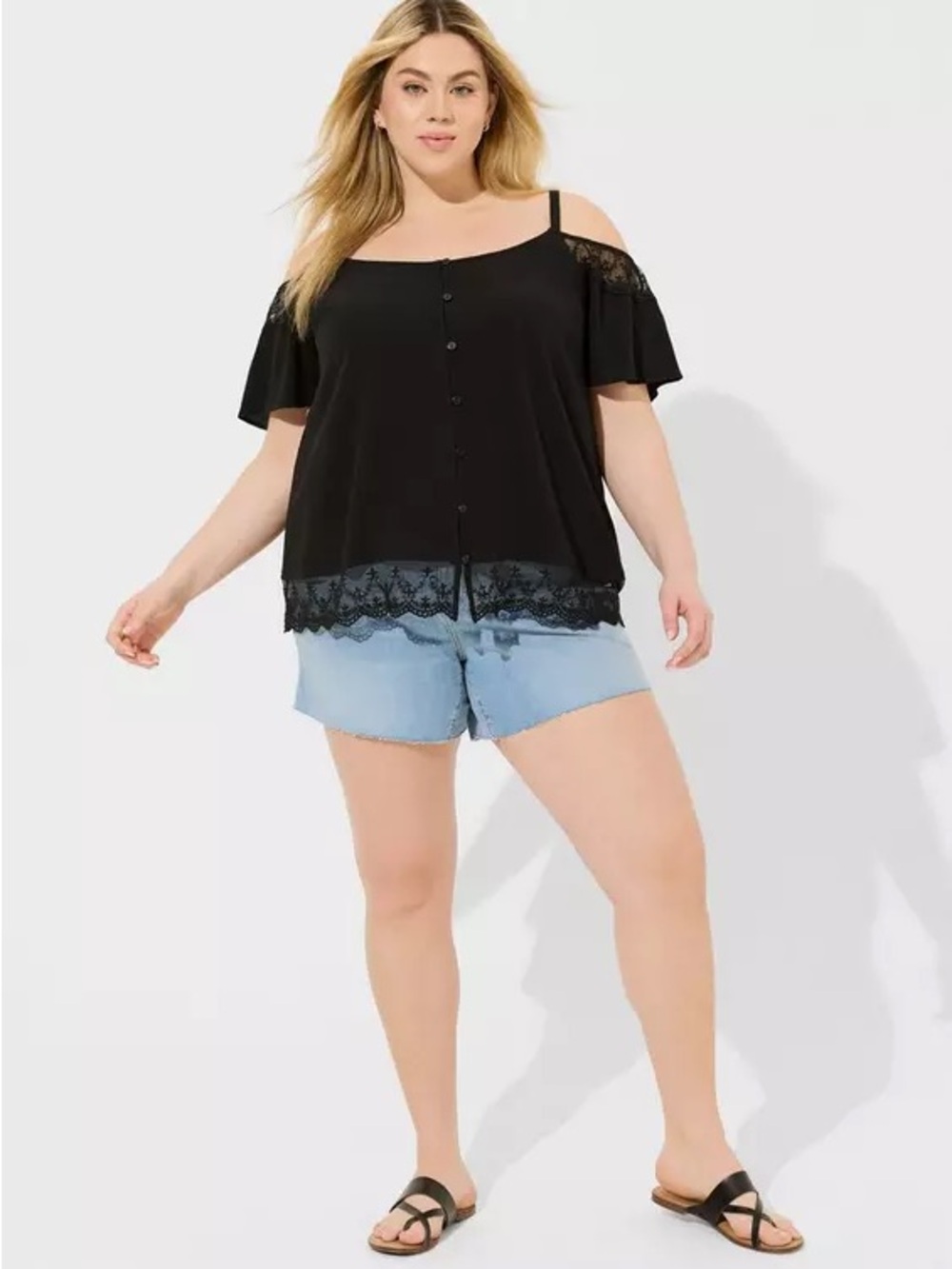 NWT TORRID Washable Gauze Cold Shoulder Lace Trim Top